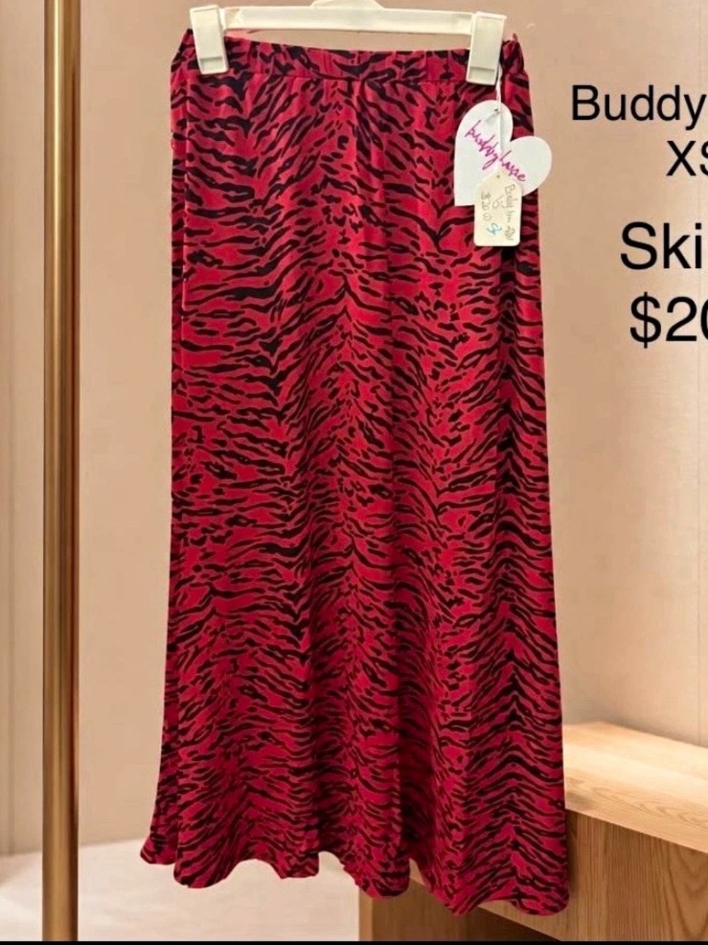 Buddy Love Women’s A-Line Long Skirt Red Black Animal Print Size XS